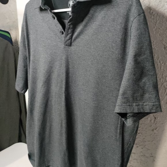 Hart Schaffner Marx Polo Shirt Mens Size XL Horizontal Stripes Gray Black - Picture 2 of 9